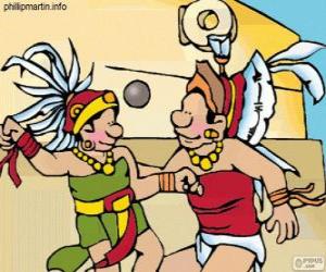 пазл Игра в мяч была майя ритуал, игроки борьбы передавать мяч через кольцо камень